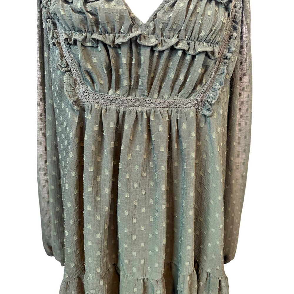 2/$30 ZARA Olive Green Small Sheer Textured Long Sleeve Dress - Picture 14 of 15